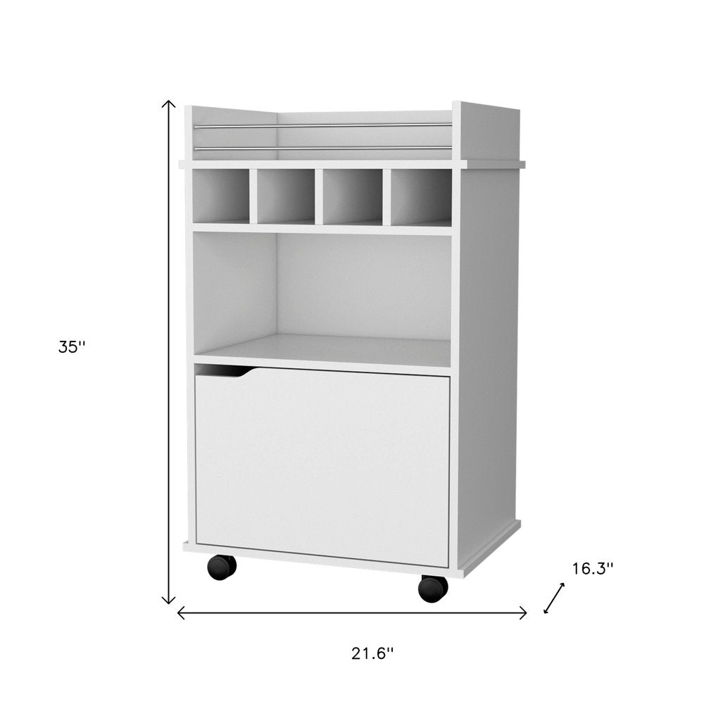 22" White Wood Rolling Bar Cart With Wine Storage