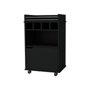 22" Black Wood Rolling Bar Cart With Wine Storage
