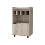 22" Oak Wood Rolling Bar Cart With Wine Storage