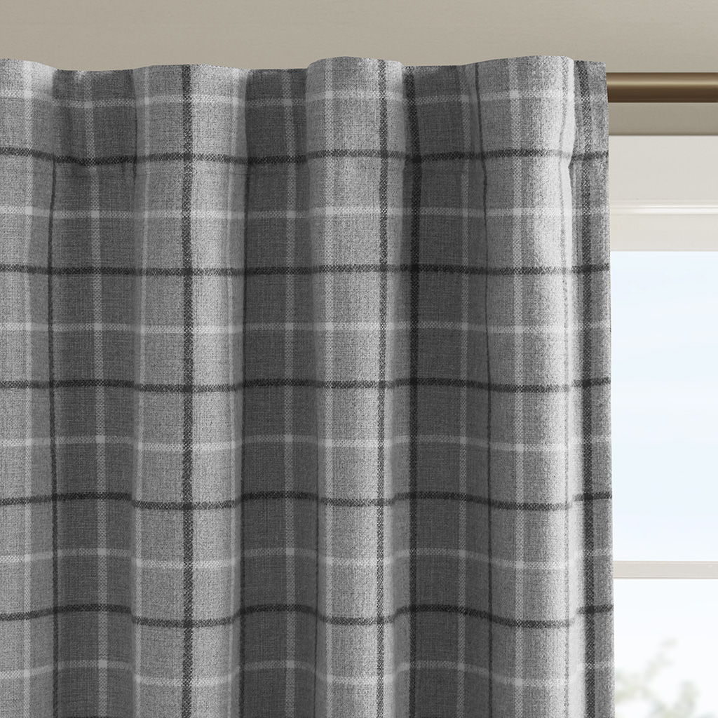 Anaheim - Plaid Rod Pocket and Back Tab Curtain Panel With Fabric Lining - Gray