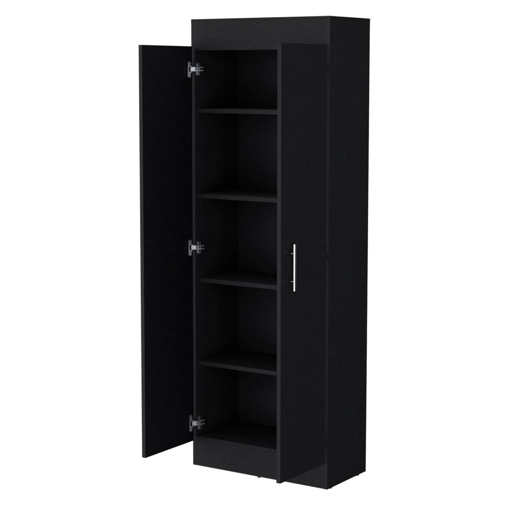 67" Black Wood Pantry Or Storage Closet
