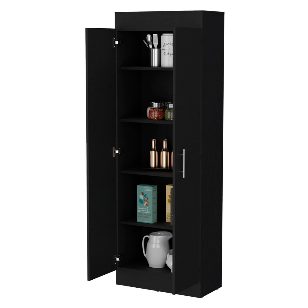 67" Black Wood Pantry Or Storage Closet