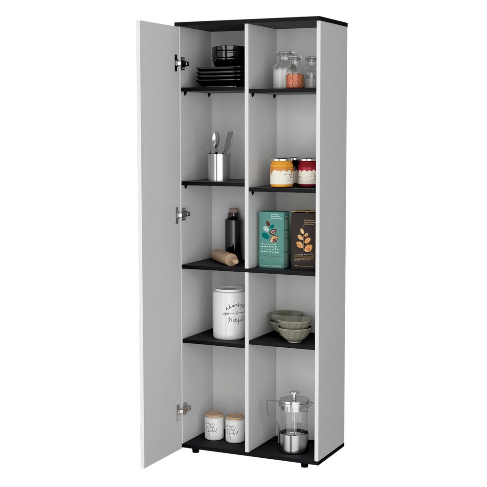 67" Black And White Wood Pantry Or Storage Closet