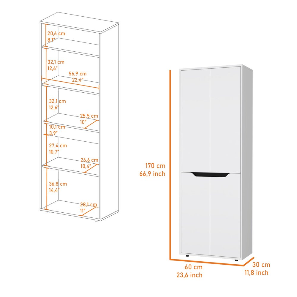 67" Black And White Wood Pantry Or Storage Closet