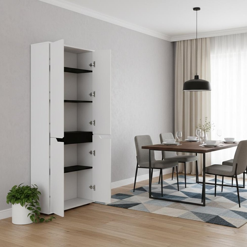 67" Black And White Wood Pantry Or Storage Closet