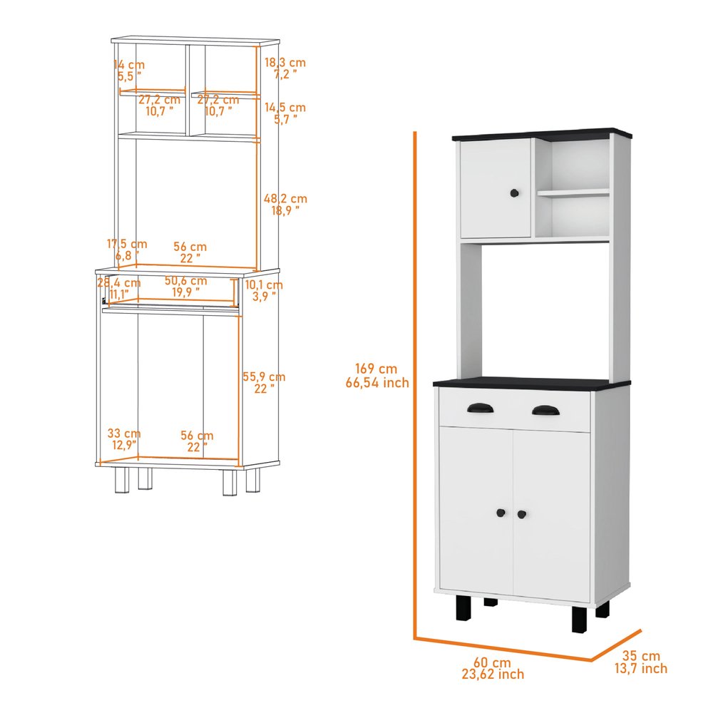 67" Black And White Wood Pantry Or Storage Closet