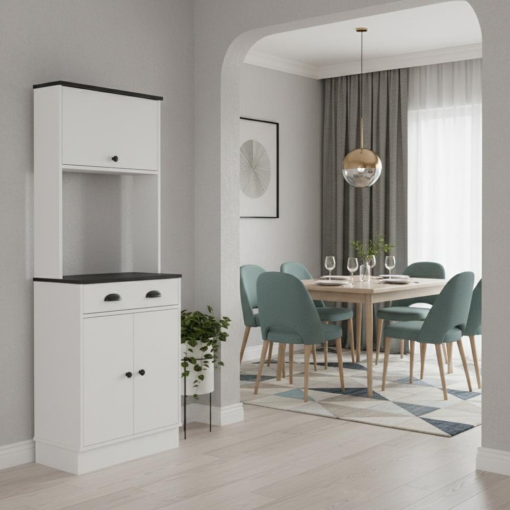 66" Black And White Wood Pantry Or Storage Closet