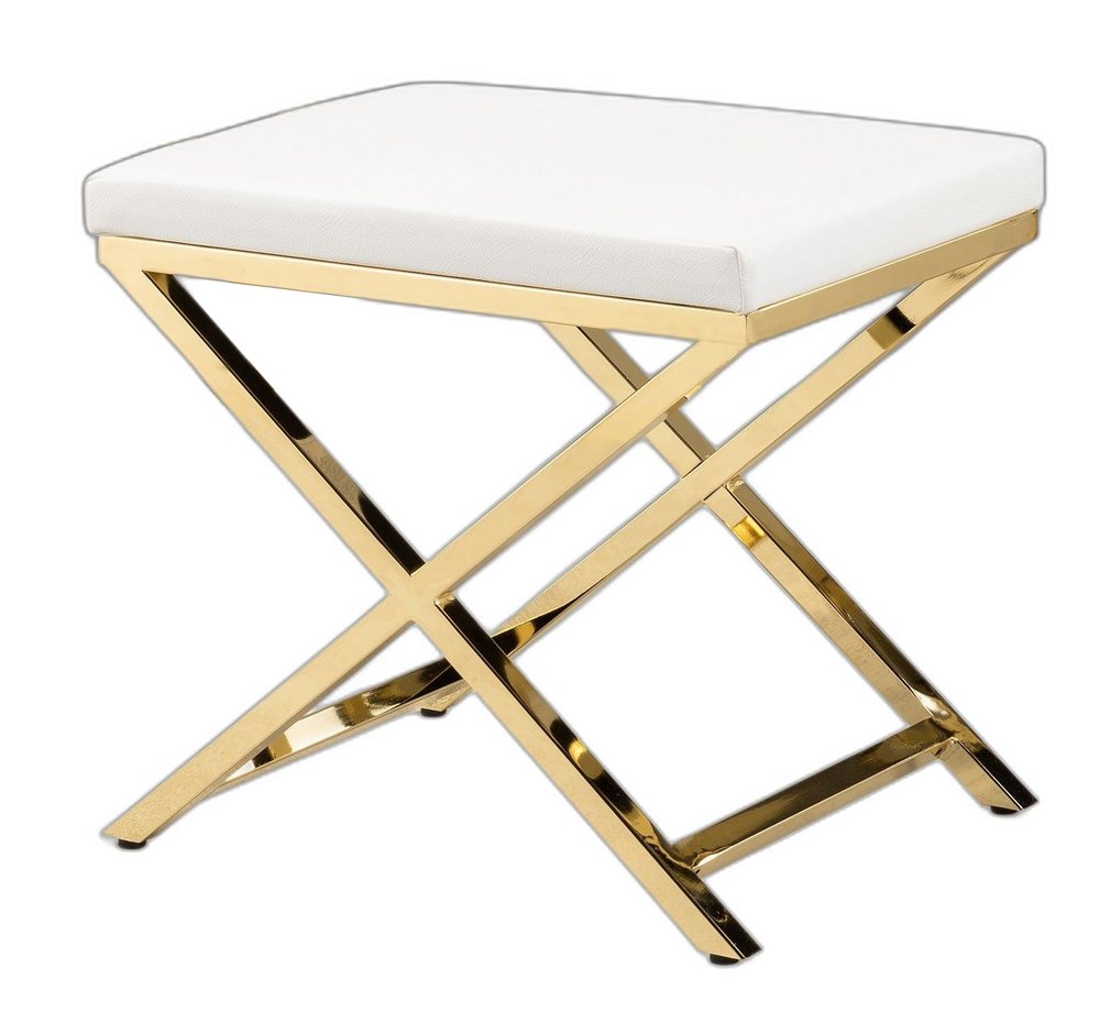21" White and Gold Faux Leather Vanity Chair