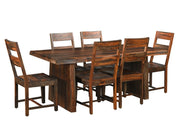Seven Piece Brown Solid Wood Dining Set with Six Chairs
