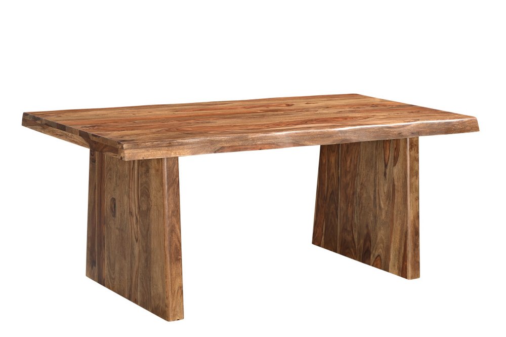 Seven Piece Brown Solid Wood Dining Set with Six Chairs