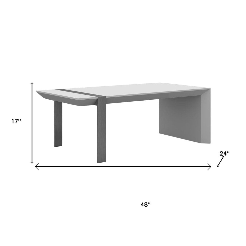 48" White And Silver Wood And Stainless Steel Coffee Table