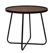 24" Black Wood And Metal Round Cross Legs Coffee Table
