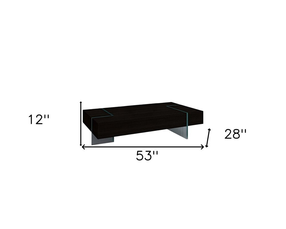 53" Black And Clear Wood And Glass Sled Coffee Table