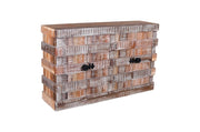 60" Brown Distressed Reclaimed Wood Ribbed Texture Sideboard with Four Doors