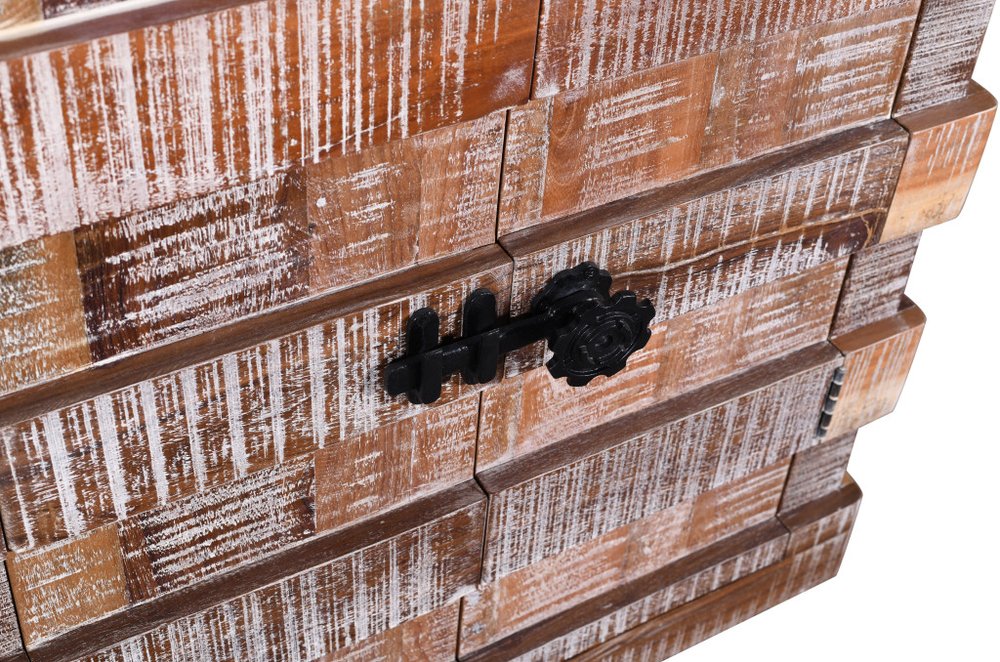60" Brown Distressed Reclaimed Wood Ribbed Texture Sideboard with Four Doors