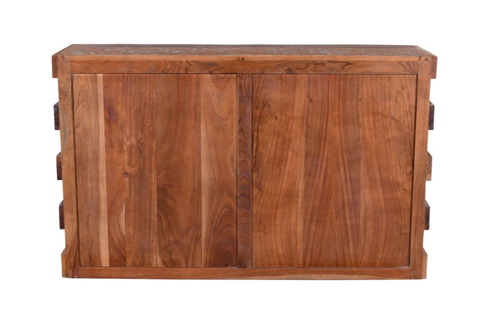 60" Brown Distressed Reclaimed Wood Ribbed Texture Sideboard with Four Doors
