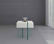 22" White And Clear Wood And Glass Square Sled End Table