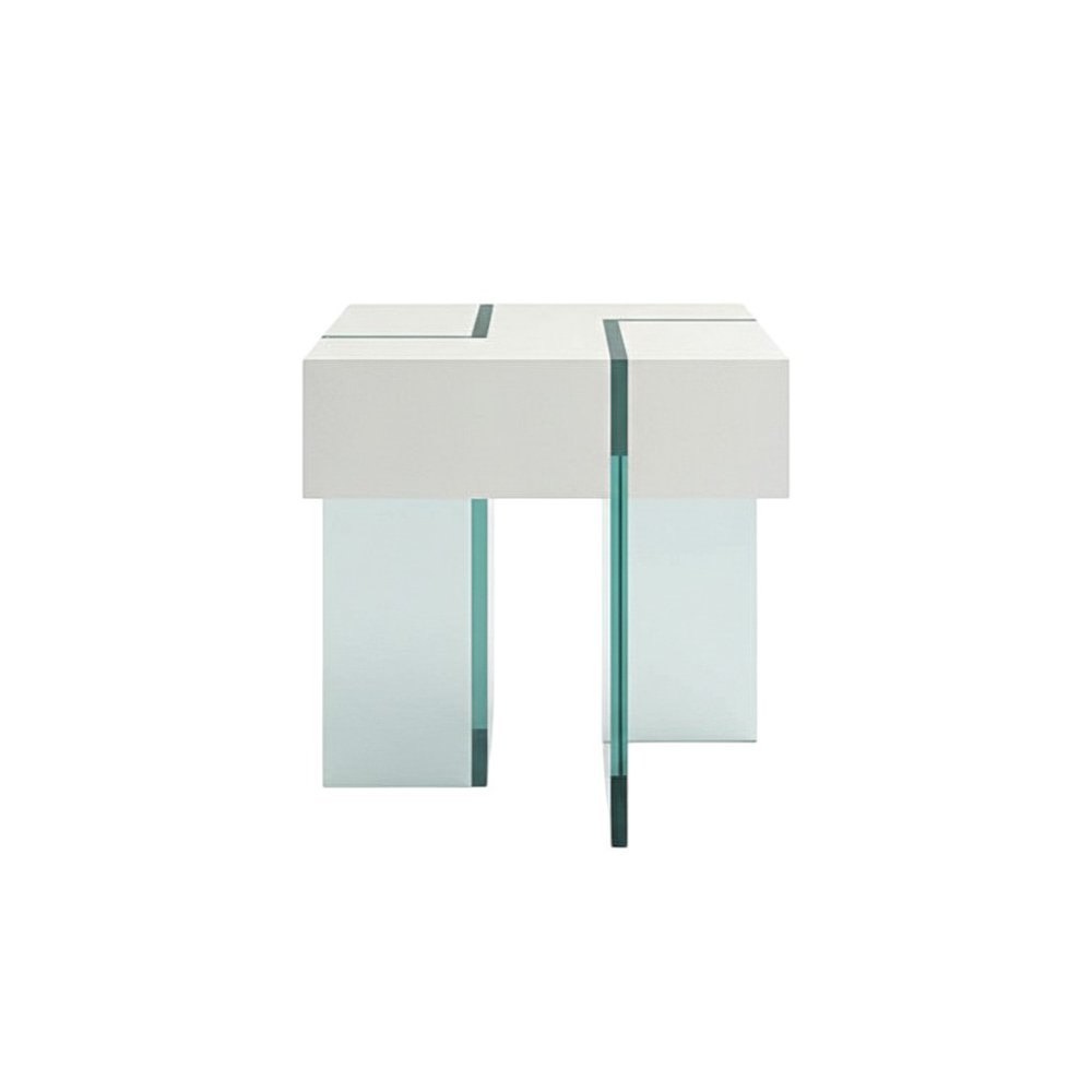 22" White And Clear Wood And Glass Square Sled End Table