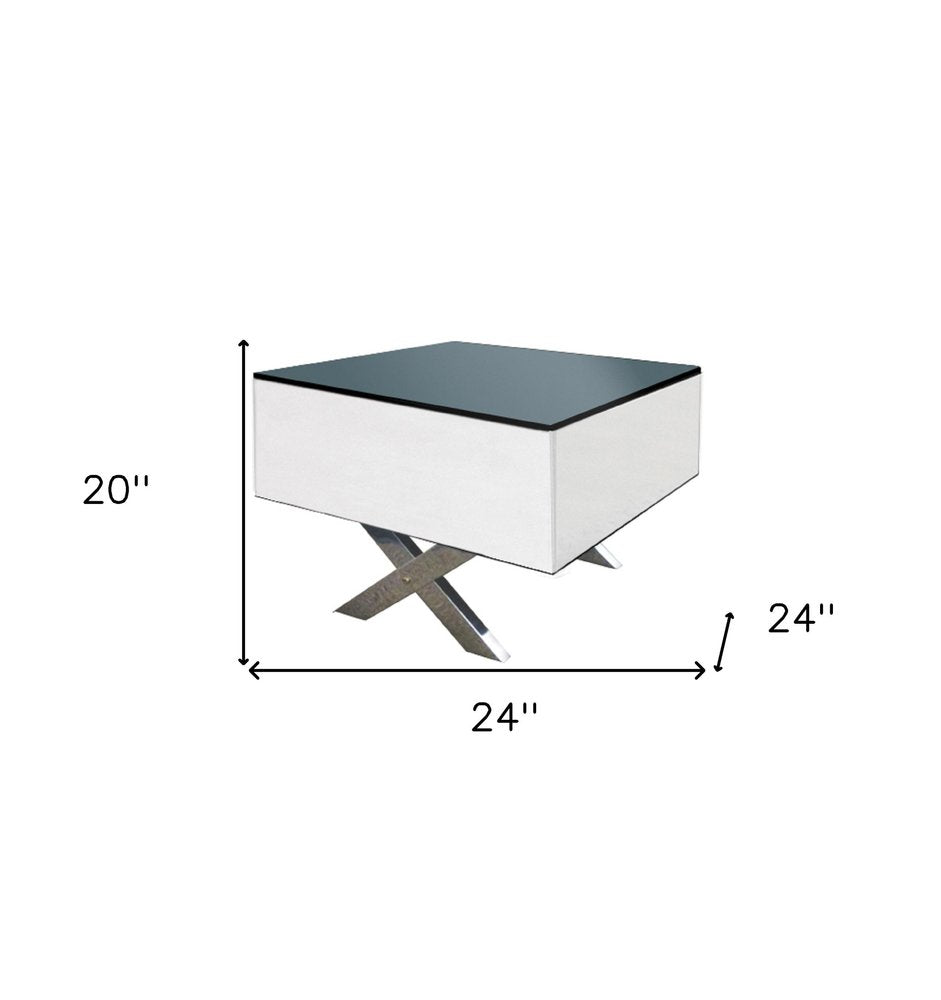 20" Black And White Mirrored Glass Square Cross Legs End Table