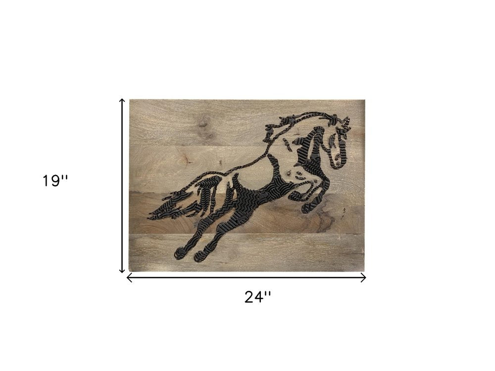 19" X 24" Black And Brown Horse Solid Wood Hanging Dimensional Sculpture