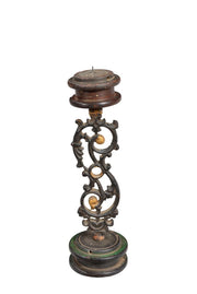 16" Black Distressed Floral Metal Tabletop Tealight Candle Holder