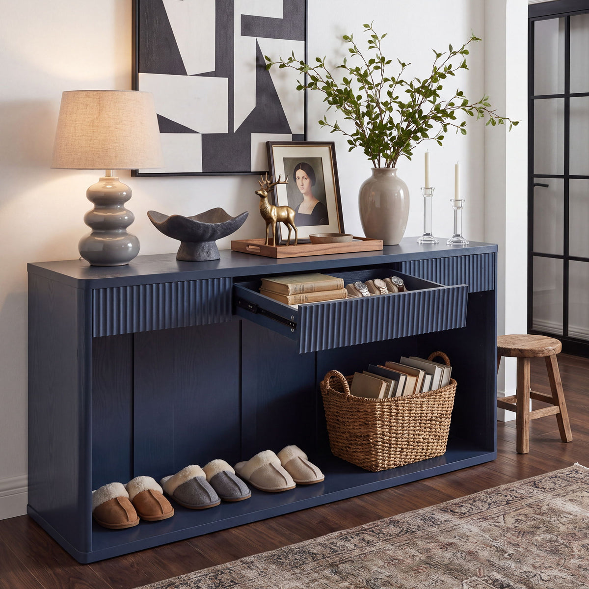 Fluted Console Table With 3 Drawers, Long Sofa Table Behind Couch For Living Room