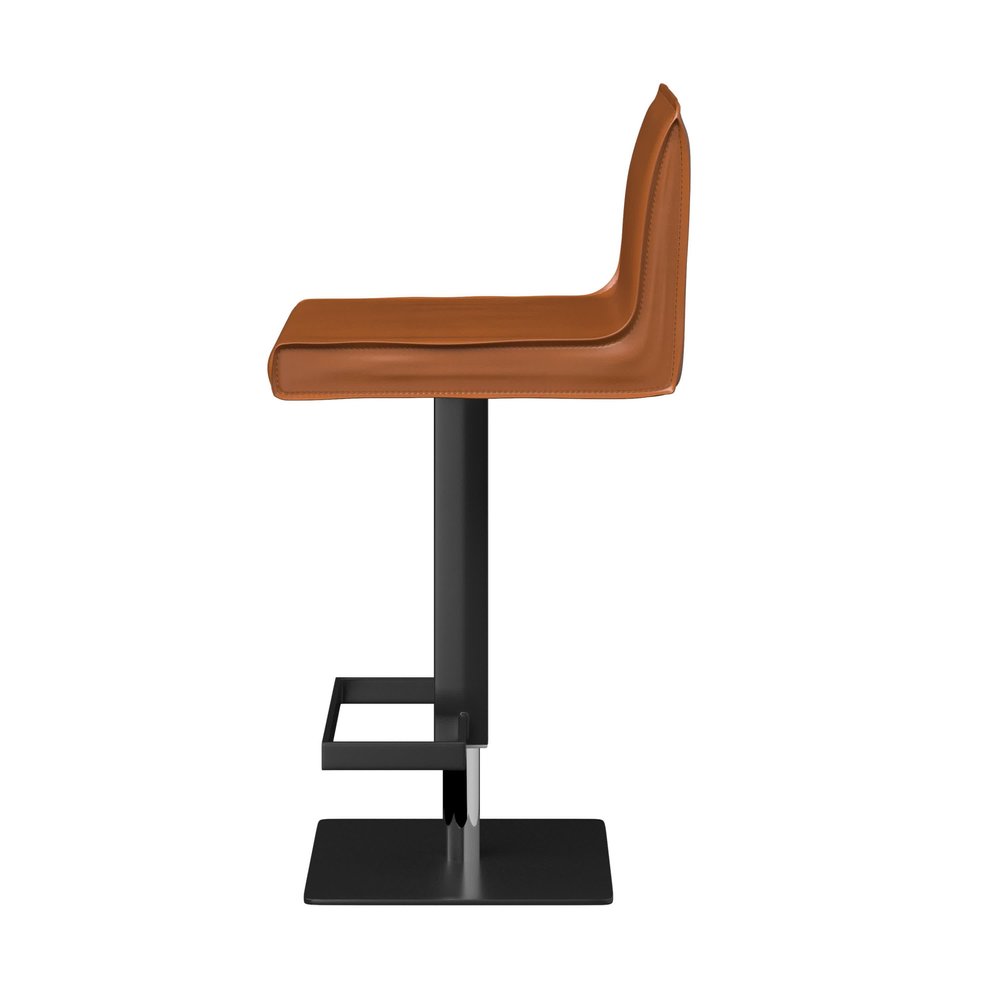 Orange and Black Faux Leather and Metal Low Back Adjustable Height Bar Chair