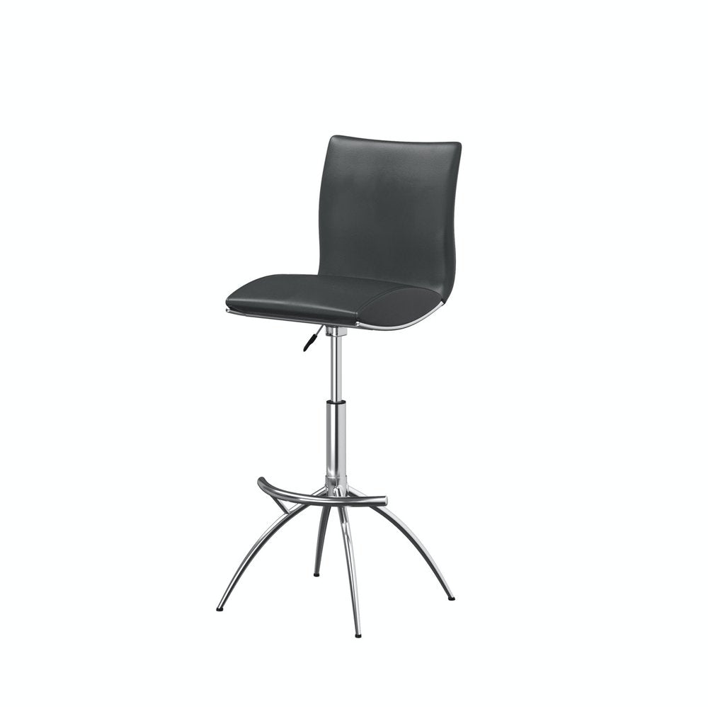 Set of Two Gray and Silver Faux Leather and Metal Low Back Adjustable Height Bar Chairs