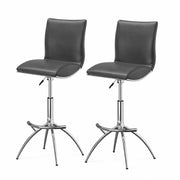 Set of Two Gray and Silver Faux Leather and Metal Low Back Adjustable Height Bar Chairs