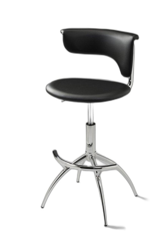 Set of Two Black and Silver Metal and Faux Leather Low Back Adjustable Height Bar Chairs
