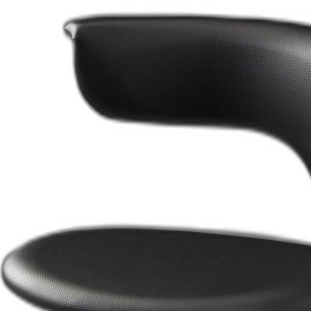 Set of Two Black and Silver Metal and Faux Leather Low Back Adjustable Height Bar Chairs