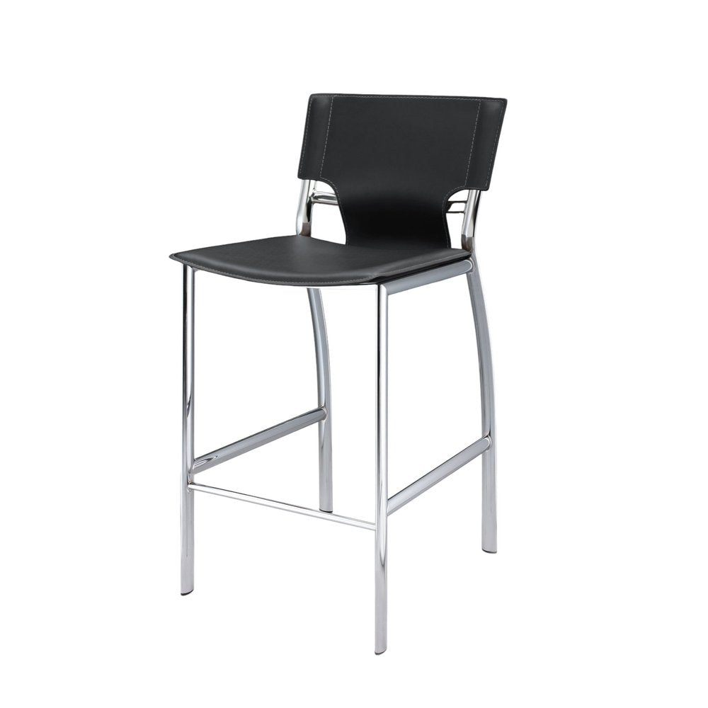 Set of Two 25" Gray and Silver Faux Leather and Metal Low Back Counter Height Bar Chairs