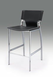Set of Two 25" Black and Silver Faux Leather and Metal Low Back Counter Height Bar Chairs