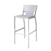 Set of Two 25" White and Silver Faux Leather and Metal Low Back Counter Height Bar Chairs