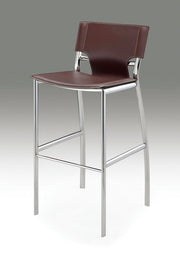 Set of Two 29" Brown and Silver Metal and Faux Leather Low Back Bar Height Bar Chairs