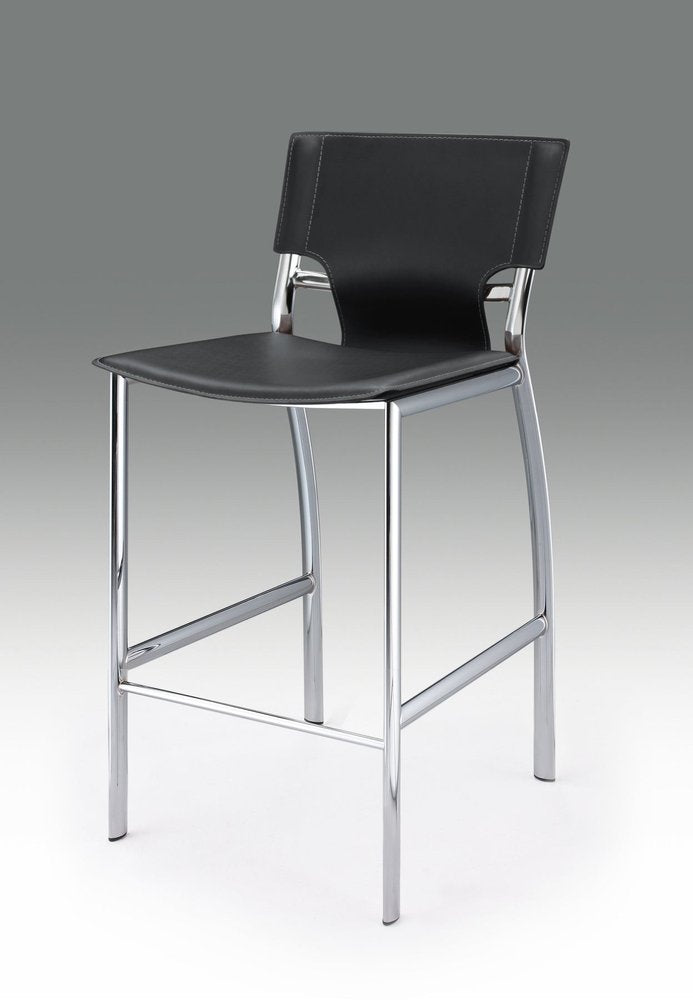 Set of Two 29" Black and Silver Metal and Faux Leather Low Back Bar Height Bar Chairs