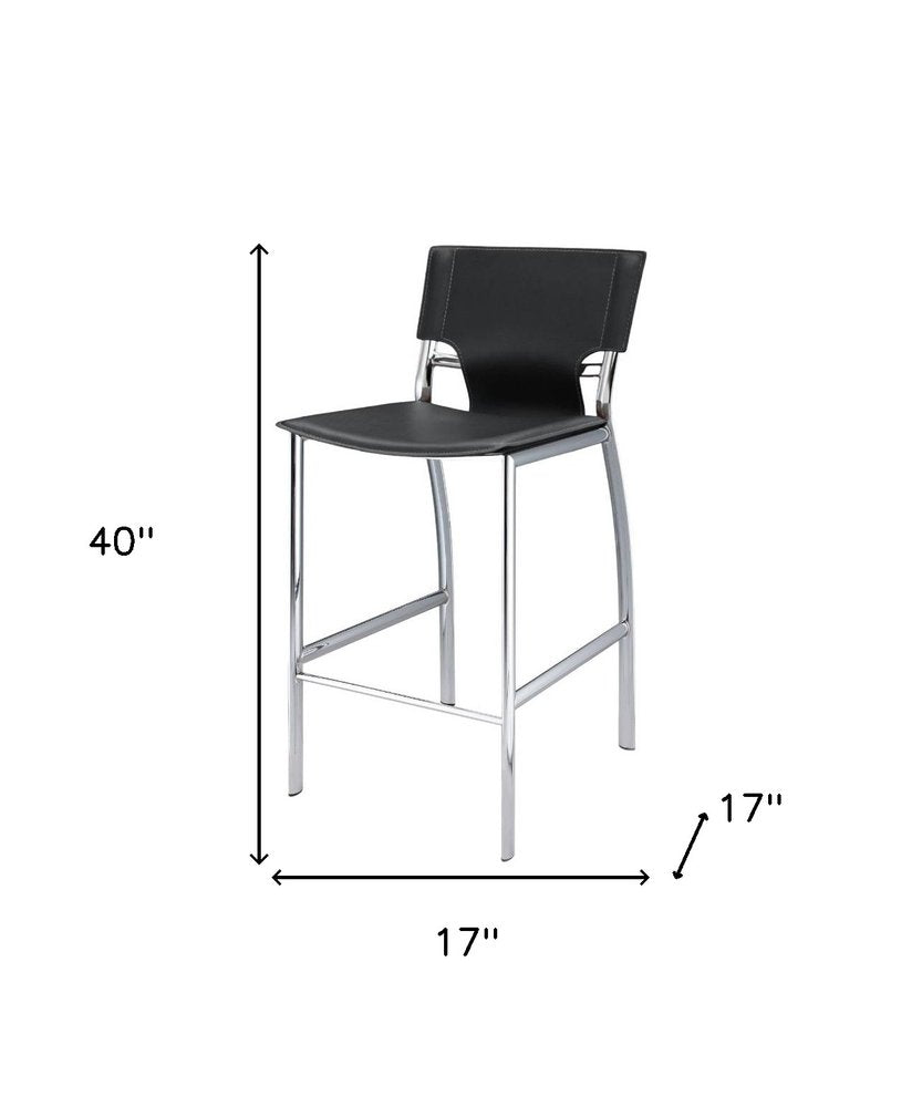 Set of Two 29" Black and Silver Metal and Faux Leather Low Back Bar Height Bar Chairs