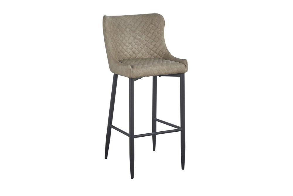 Set of Two 26" Gray and Black Faux Leather and Metal Low Back Counter Height Bar Chairs