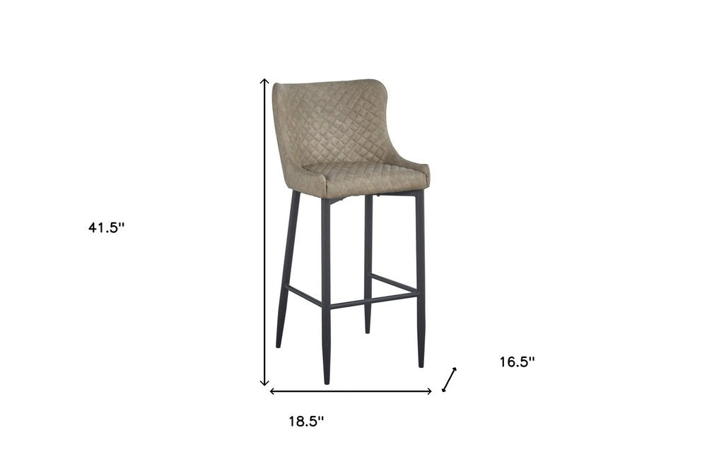 Set of Two 30" Gray and Black Faux Leather and Metal Low Back Bar Height Bar Chairs
