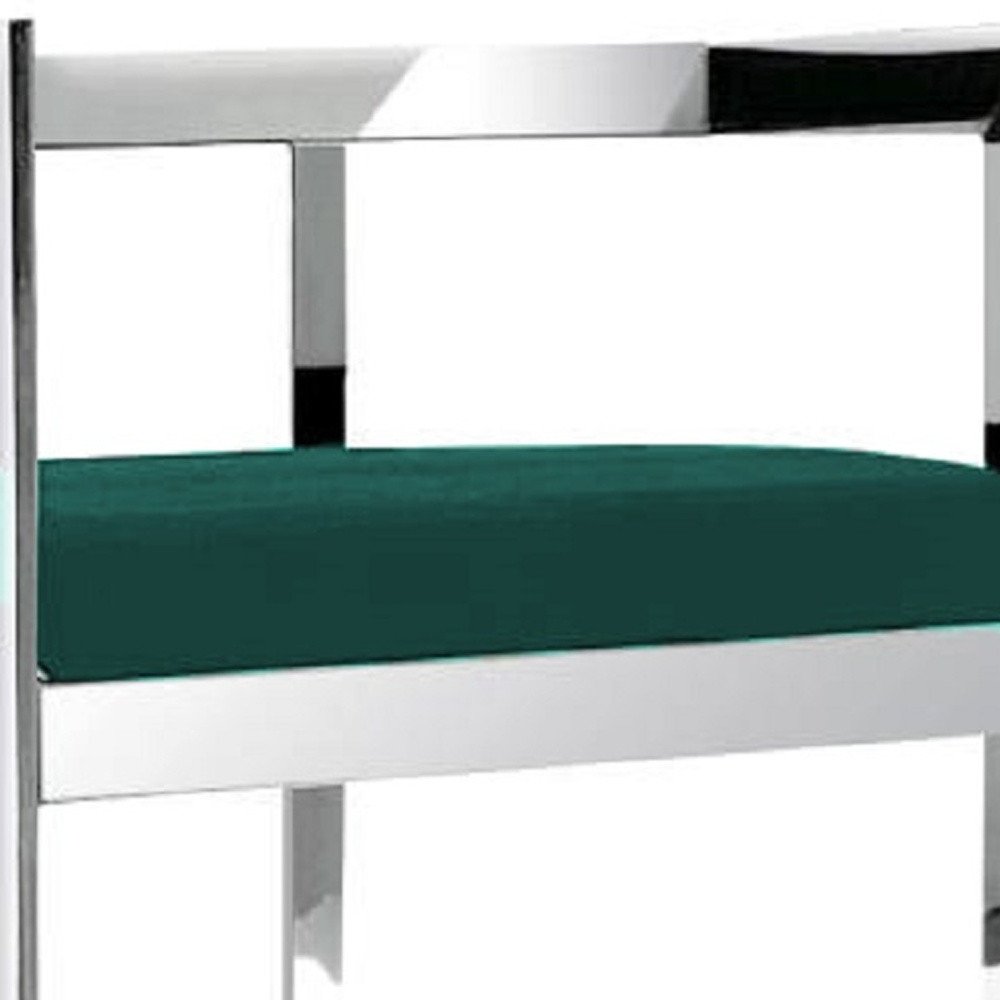 26" Green and Silver Velvet and Stainless Steel Low Back Counter Height Bar Chair