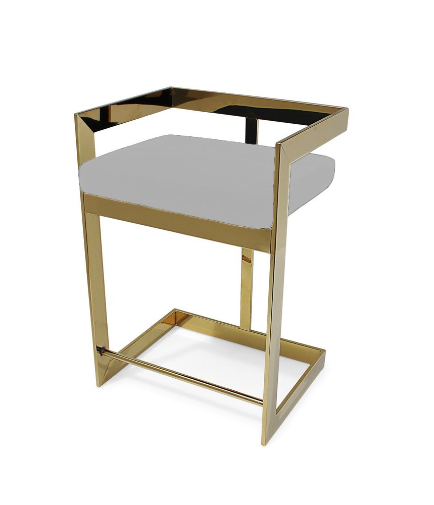 26" Gold and Gray Metal and Velvet Low Back Counter Height Bar Chair