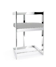 26" Gray and Silver Velvet and Stainless Steel Low Back Counter Height Bar Chair