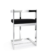 26" Black and Silver Velvet and Stainless Steel Low Back Counter Height Bar Chair
