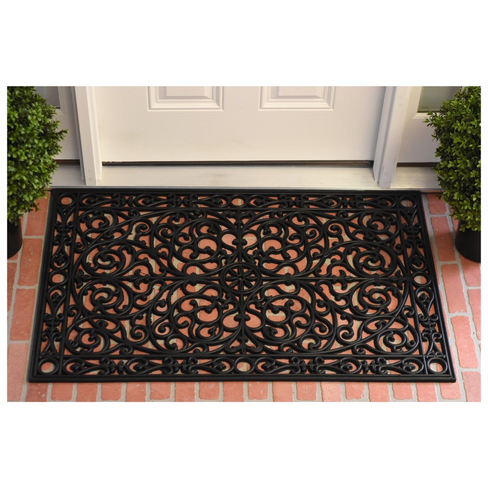 22" X 48" Black Scrollwork Outdoor Rubber Door Mat