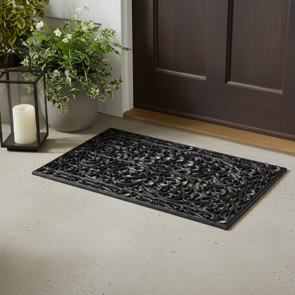 22" X 48" Black Scrollwork Outdoor Rubber Door Mat