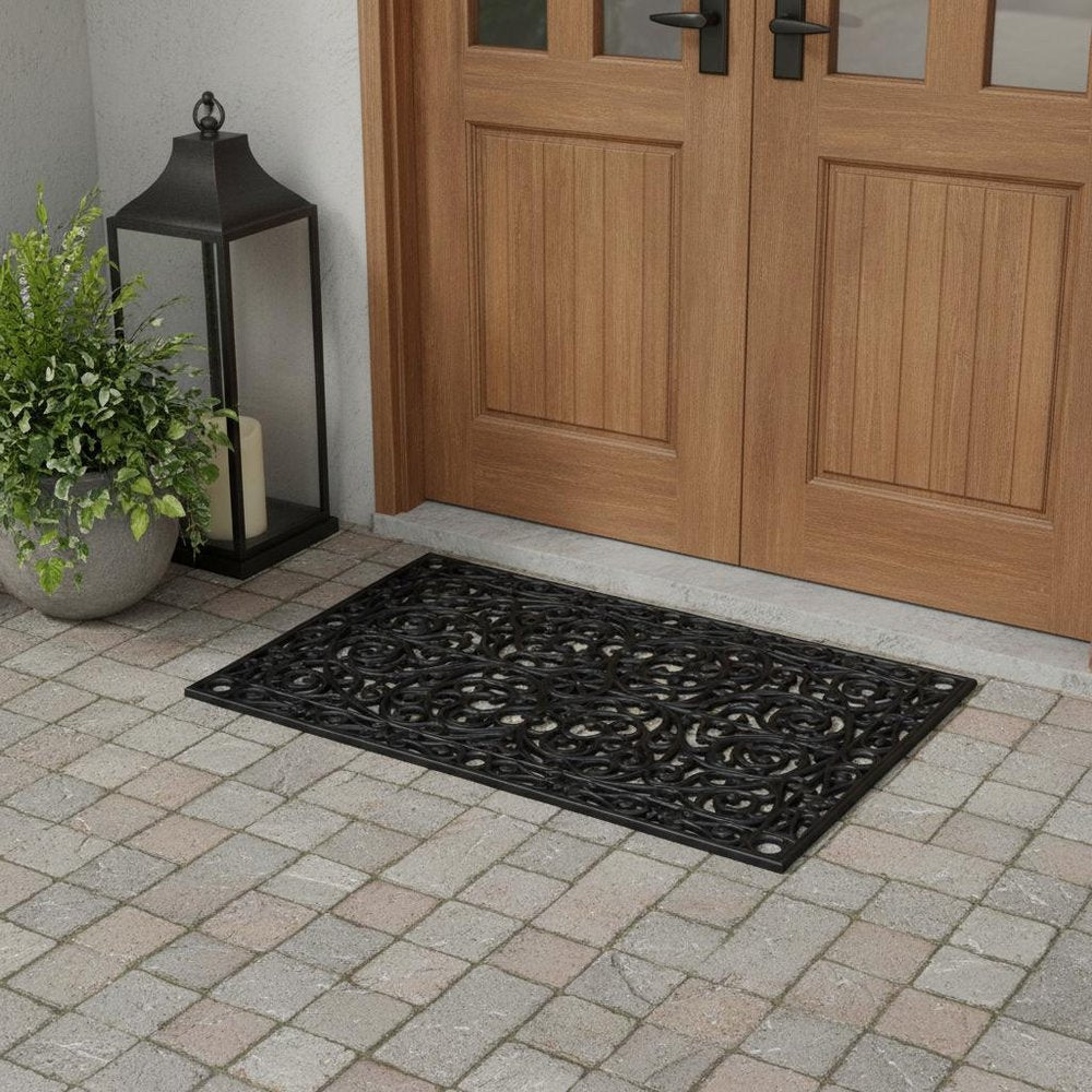 22" X 48" Black Scrollwork Outdoor Rubber Door Mat