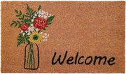 17" X 29" Natural Green and Black Coir Floral Welcome Outdoor Door Mat