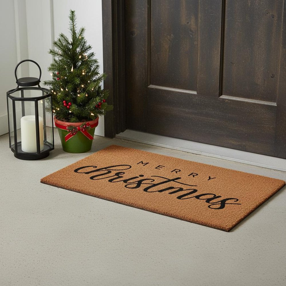 17" X 29" Natural and Black Coir Merry Christmas Outdoor Christmas Door Mat
