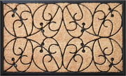 24" X 36" Natural and Black Coir Botanical Leaves Outdoor Door Mat