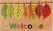 17" X 29" Natural Green And Orange Botanical Leaves Welcome Outdoor Coir Door Mat